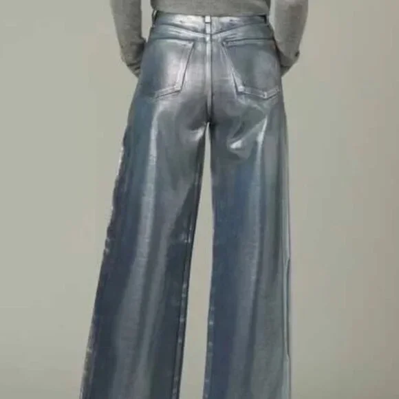 Joe's Jeans The Mia High Rise Foil Wide Leg Denim Party Indigo Metallic 28 NWT - Picture 2 of 15